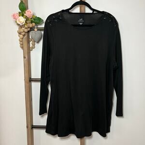 J‎ Jill Pima Laced Shoulder Black Long Sleeve Tunic Size 2X
